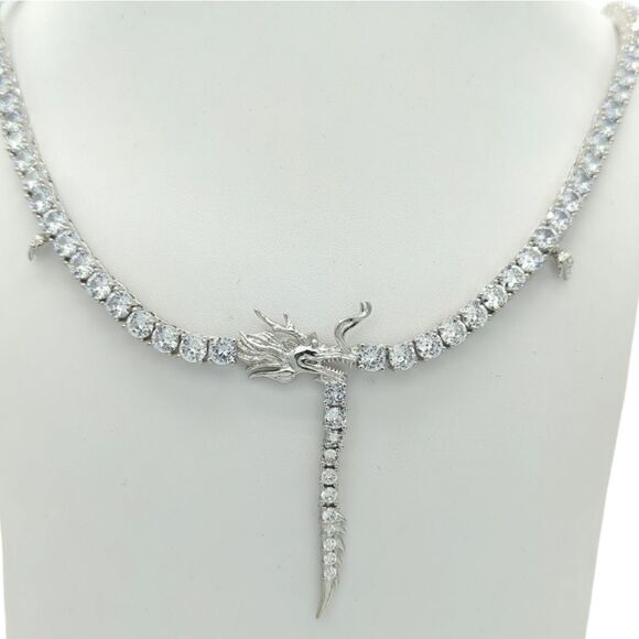 14K White Gold Finish Chinese Dragon 21inch x 5mm Tennis Chain. - Picture 5 of 7